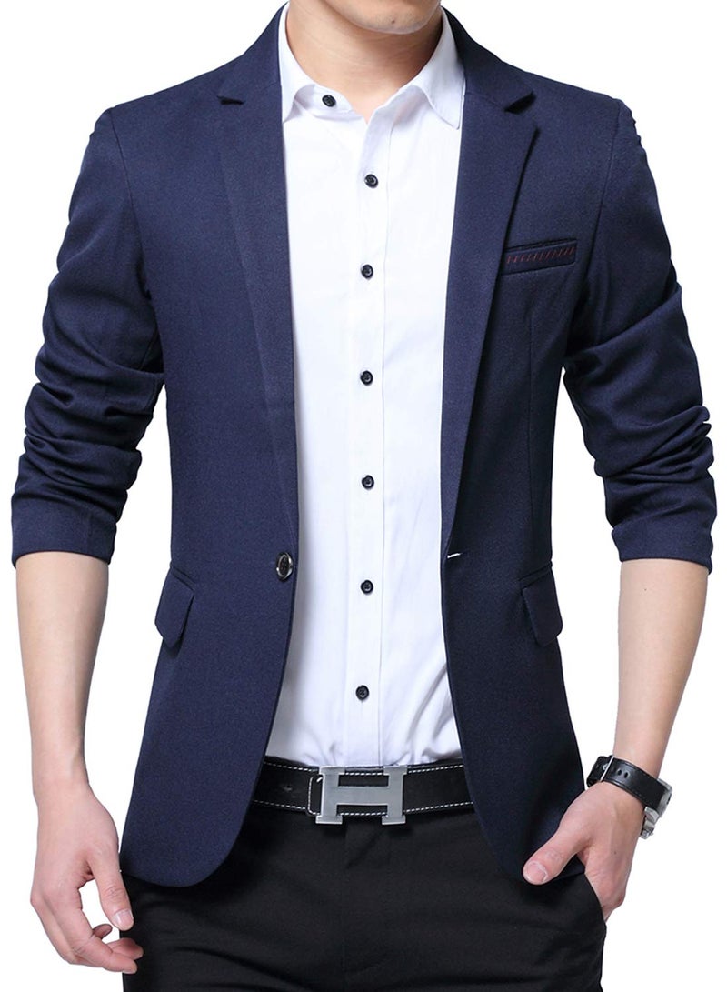 DAVID.ANN Men's Casual Blazer Jacket Slim Fit Sport Coats Lightweight One Button Suit Jacket,#1 Navy Blue,Small - Image 1